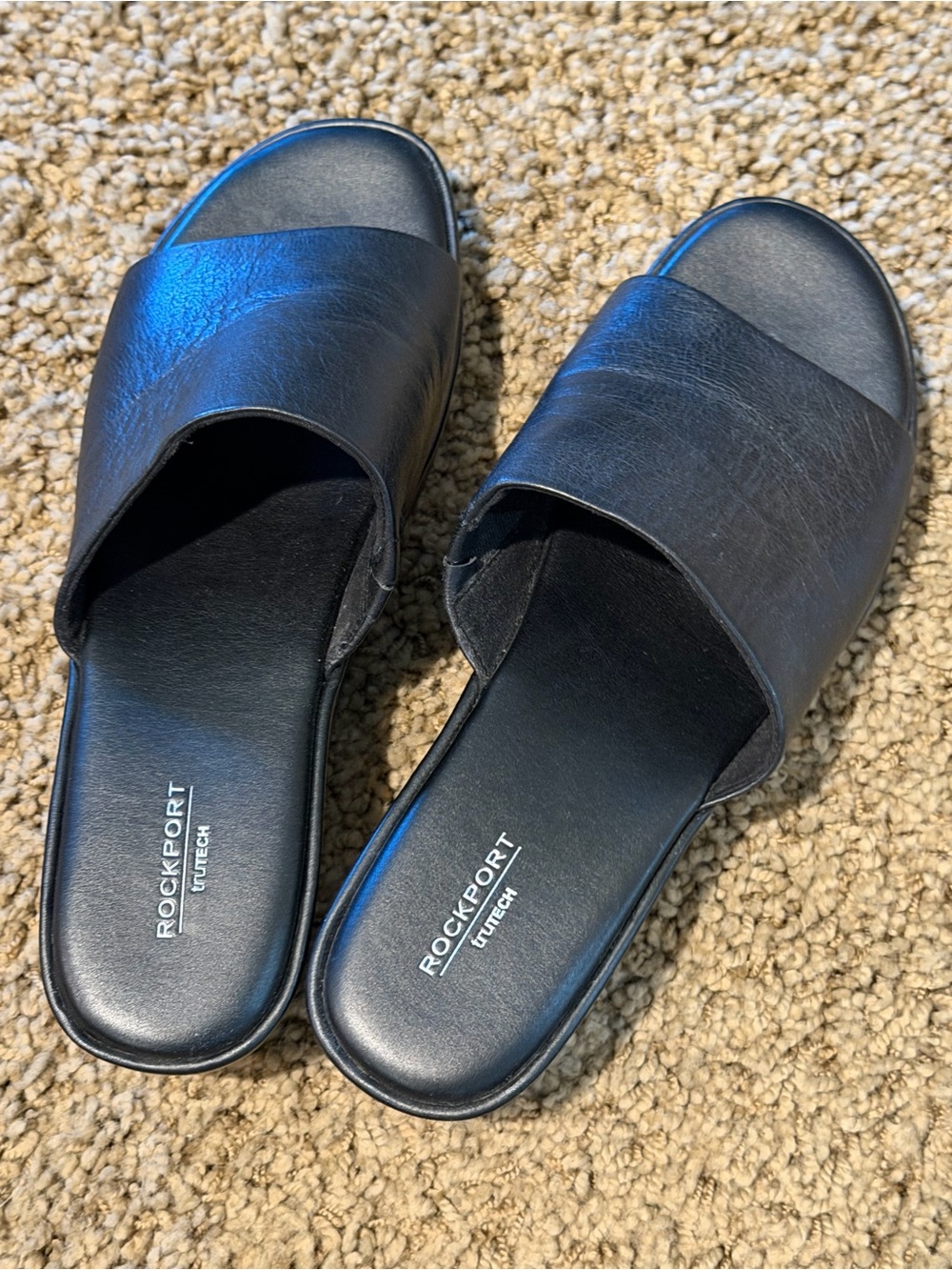 Rockport Black Leather Slide Mules for Women